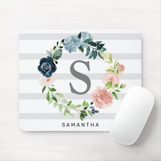 Custom Monogram Floral Wreath Greath Background Mousepad (Mit Mouse)