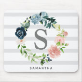 Custom Monogram Floral Wreath Greath Background Mousepad (Vorne)