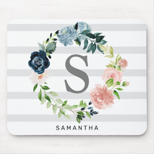 Custom Monogram Floral Wreath Greath Background Mousepad (Vorne)