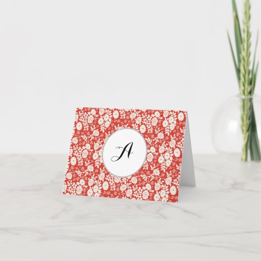 Custom Monogram Flower Pattern Red Dankeskarte (Vorderseite)