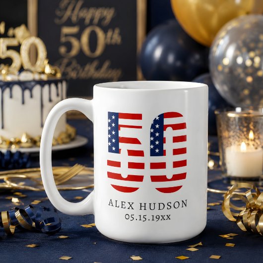 Custom Monogram Foto 50. Vater Großpa Geburtstag Kaffeetasse