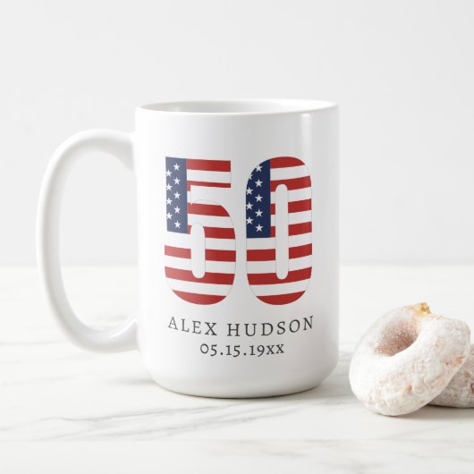 Custom Monogram Foto 50. Vater Großpa Geburtstag Kaffeetasse (Mit Donut)