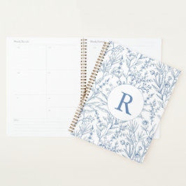 Custom Monogram French Toile Blue Floral 2025 Planer