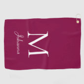 Custom Monogram Fuchsia White Golfhandtuch (Horizontal)