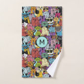 Custom Monogram Funny Cats Illustration Badhandtuch Set (Handtuch)