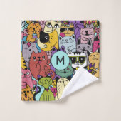 Custom Monogram Funny Cats Illustration Badhandtuch Set (Waschlappen)