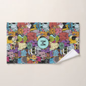 Custom Monogram Funny Cats Illustration Badhandtuch Set (Handtuch)