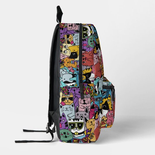 Custom Monogram Funny Cats Illustration Bedruckter Rucksack (Links)