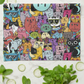Custom Monogram Funny Cats Illustration Geschirrtuch (Gefaltet)