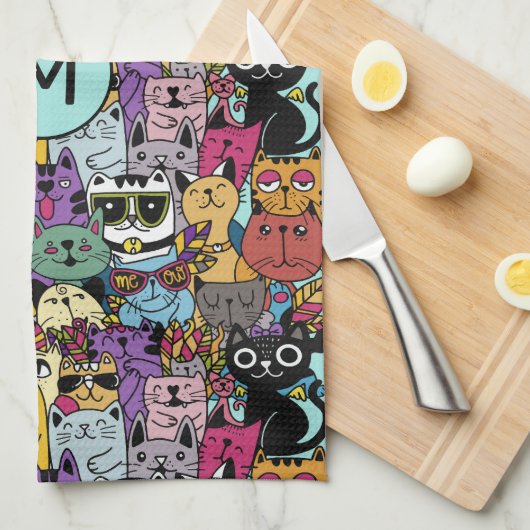 Custom Monogram Funny Cats Illustration Geschirrtuch (Viertel Falte)