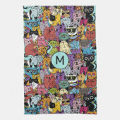 Custom Monogram Funny Cats Illustration Geschirrtuch (Vertikal)