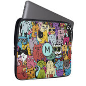Custom Monogram Funny Cats Illustration Laptopschutzhülle (Vorne Rechts)