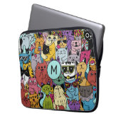 Custom Monogram Funny Cats Illustration Laptopschutzhülle (Vorderseite Links)