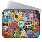 Custom Monogram Funny Cats Illustration Laptopschutzhülle (Vorderseite)