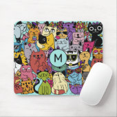 Custom Monogram Funny Cats Illustration Mousepad (Mit Mouse)