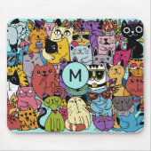 Custom Monogram Funny Cats Illustration Mousepad (Vorne)
