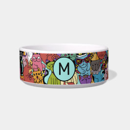 Custom Monogram Funny Cats Illustration Napf