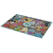 Custom Monogram Funny Cats Illustration Schneidebrett (Ecke)