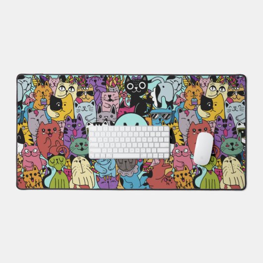 Custom Monogram Funny Cats Illustration Schreibtischunterlage (Tastatur & Maus)