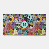 Custom Monogram Funny Cats Illustration Schreibtischunterlage (Vorderseite)