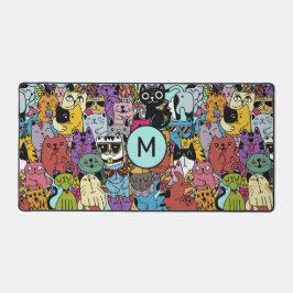 Custom Monogram Funny Cats Illustration Schreibtischunterlage