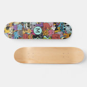 Custom Monogram Funny Cats Illustration Skateboard (Horizontal)
