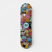 Custom Monogram Funny Cats Illustration Skateboard (Vorne)