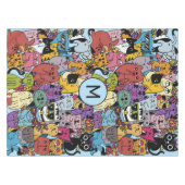 Custom Monogram Funny Cats Illustration Tischdecke (Vorderseite (Horizontal))