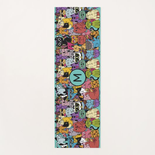 Custom Monogram Funny Cats Illustration Yogamatte (Vorderseite)