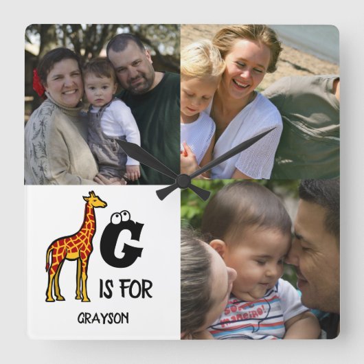 Custom monogram G is for Giraffe cute giraffes Quadratische Wanduhr (Vorderseite)