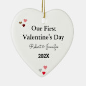 Custom Monogram Gift "Our First Valentine's Heart" Keramik Ornament (Rechts)