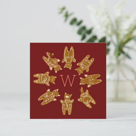Custom Monogram Gingerbread Katzen - Handgemalt Karte (Stehend Vorderseite)