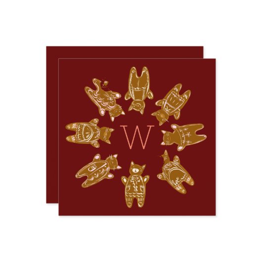 Custom Monogram Gingerbread Katzen - Handgemalt Karte (Vorderseite/Rückseite Beispiel)