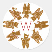 Custom Monogram Gingerbread Katzen - Handgemalt Runder Aufkleber (Vorderseite)