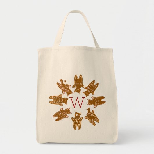 Custom Monogram Gingerbread Katzen - Handgemalt Tragetasche (Vorne)