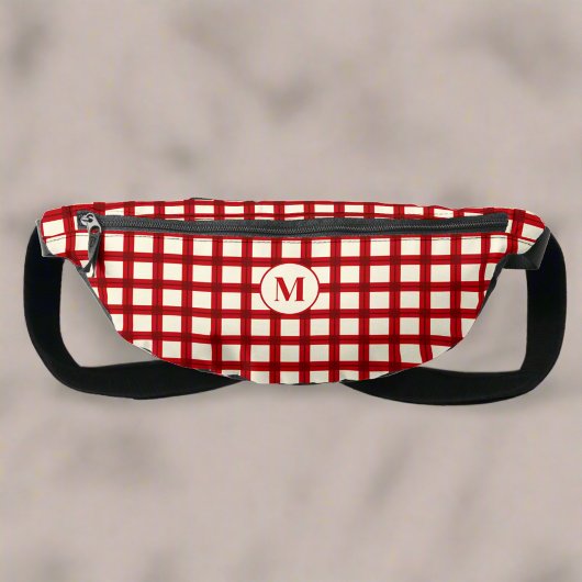 Custom Monogram Gingham Red Pattern Geometric Bauchtasche