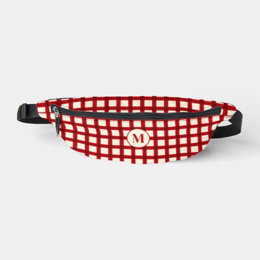 Custom Monogram Gingham Red Pattern Geometric Bauchtasche (Vorderseite)