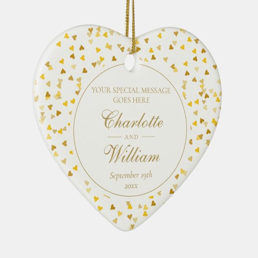 Custom Monogram Gold Hearts Confetti Wedding Keramik Ornament (Rechts)
