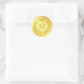 Custom Monogram Gold Laurel Wreath Runder Aufkleber (Tasche)