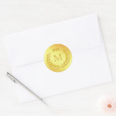 Custom Monogram Gold Laurel Wreath Runder Aufkleber (Umschlag)