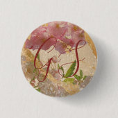 Custom Monogram Gold Shimmer Floral Decoupage Button (Vorderseite)