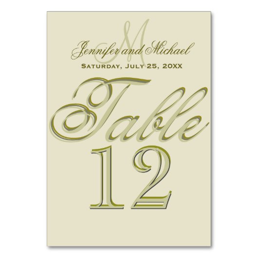 Custom Monogram Gold Table Card Tischnummer (Vorderseite)