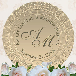 Custom Monogram Gold Wedding Siegel Runder Aufkleber