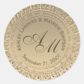 Custom Monogram Gold Wedding Siegel Runder Aufkleber (Vorderseite)