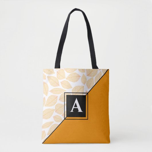 Custom Monogram Gold Yellow Leaf Muster Diagonal Tasche (Vorderseite)