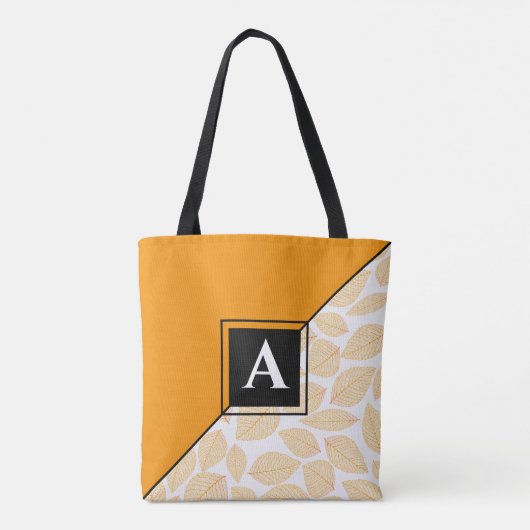 Custom Monogram Gold Yellow Leaf Muster Diagonal Tasche (Rückseite)