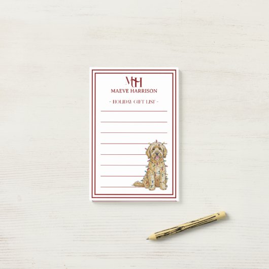 Custom Monogram Golden Doodle Holiday Geschenklist Post-it Klebezettel (Auf Schreibtisch)