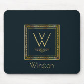 Custom Monogram Golden on Dark Blue Mousepad (Vorne)