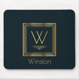 Custom Monogram Golden on Dark Blue Mousepad