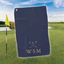 Custom Monogram Golf Clubs Navy Blue und Gold Golfhandtuch